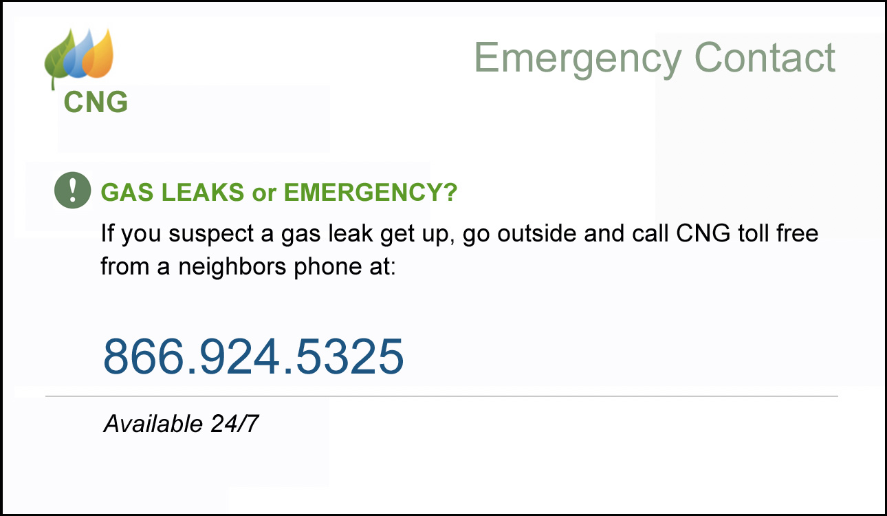 Connecticut Natural Gas emergency contact information